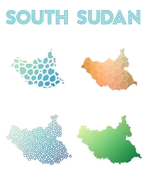 Mapa poligonal do Sudão do Sul coleção de mapas de estilo mosaico Tesselação abstrata brilhante geométrica —  Vetores de Stock