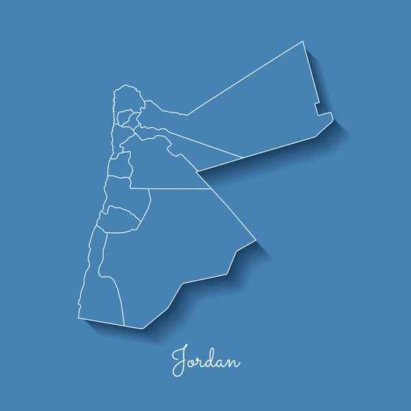 Jordanië regio kaart blauw met witte contouren en schaduw op blauwe achtergrond gedetailleerde kaart van Jordanië — Stockvector