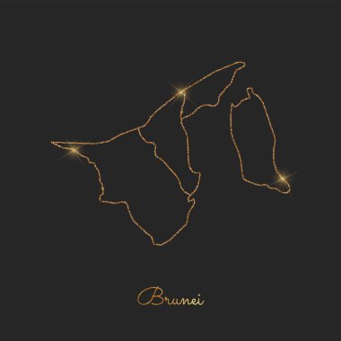 Brunei bölgesi harita altın glitter anahat parlak yıldız koyu arka planda ayrıntılı göster