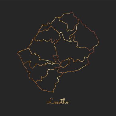 Lesotho bölgesi harita altın gradyan anahat Lesotho bölgeler ayrıntılı haritası koyu arka plan üzerinde
