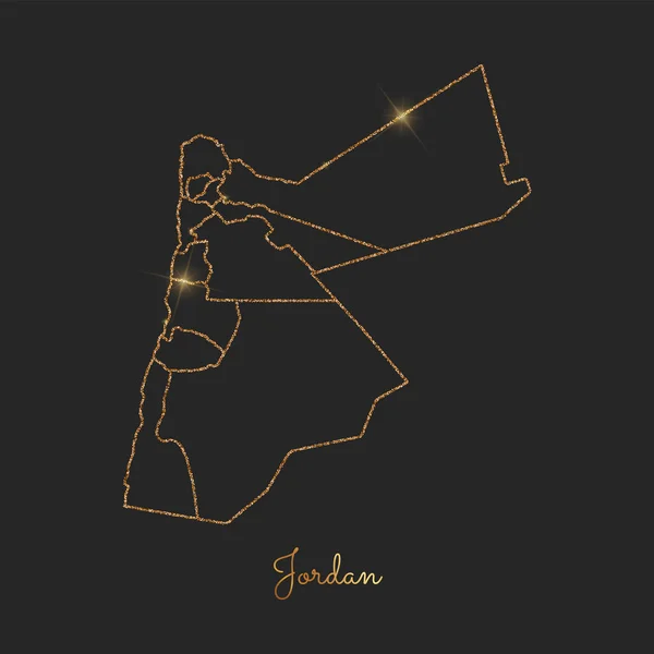 Giordania mappa regione dorata scintillio contorno con stelle scintillanti su sfondo scuro Mappa dettagliata di — Vettoriale Stock