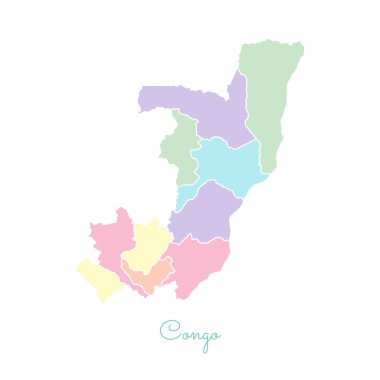 Kongo bölge Kongo bölgeleri vektör çizim beyaz anahat Detaylı Haritası ile renkli göster