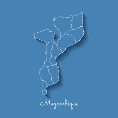 Mozambik bölgesi harita mavi beyaz anahat ve gölge üzerinde mavi arka plan Detaylı Haritası