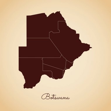 Botsvana bölgesi harita retro tarzı kahverengi anahat eski kağıt arka planda ayrıntılı harita Botsvana