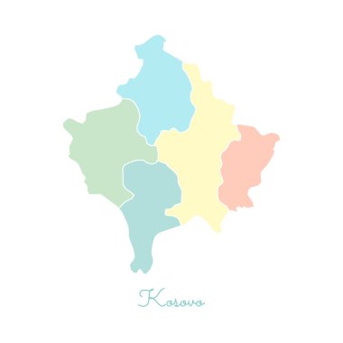 Kosova bölge Kosova bölgeleri vektör çizim beyaz anahat Detaylı Haritası ile renkli göster