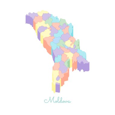 Moldova bölgelerinde vektör harita Moldova bölgesi harita renkli izometrik en iyi görünümü ayrıntılı