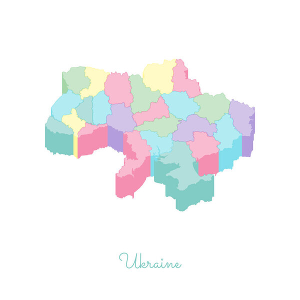 Ukraine region map colorful isometric top view Detailed map of Ukraine regions Vector