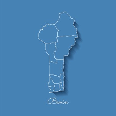 Benin bölgesi harita mavi beyaz anahat ve gölge üzerinde mavi arka plan Benin Detaylı Haritası