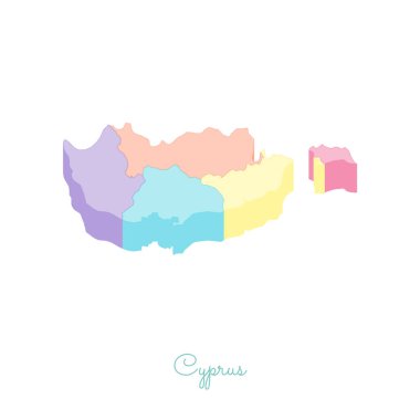 Kıbrıs Bölge harita renkli izometrik üstten görünüm ayrıntılı harita Kıbrıs bölgeleri vektör çizim