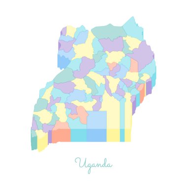 Uganda bölgesi harita renkli izometrik üstten görünüm ayrıntılı harita Uganda bölgeleri vektör çizim
