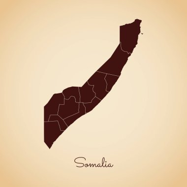 Somali bölgesi harita retro tarzı kahverengi anahat eski kağıt arka planda ayrıntılı harita Somali