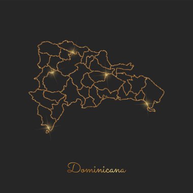 Dominicana bölgesi harita altın glitter anahat parlak yıldız koyu arka planda ayrıntılı göster