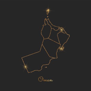 Umman bölgesi harita altın glitter anahat parlak yıldız koyu arka planda ayrıntılı göster