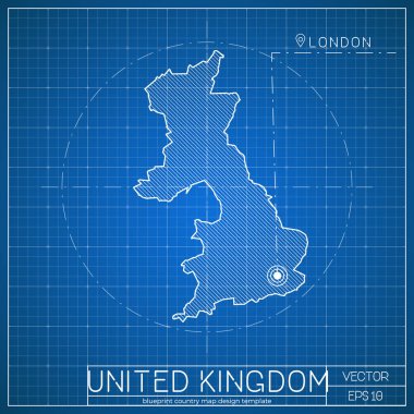 İngiltere blueprint Haritası şablonu ile başkent Londra planı İngiliz haritada işaretli