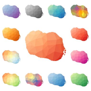 Rarotonga geometrik poligonal mozaik tarzı ada koleksiyonu parlak soyut mozaik haritalar