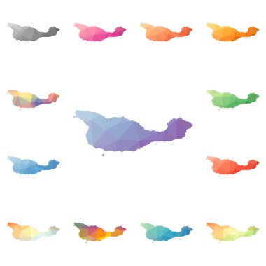 Santa Cruz Adası geometrik poligonal mozaik tarzı ada koleksiyonu parlak soyut haritalar