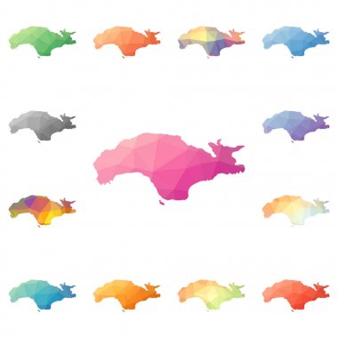 Samos geometrik poligonal mozaik tarzı ada koleksiyonu parlak soyut mozaik düşük haritalar