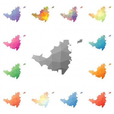 Saint Martin geometrik poligonal mozaik tarzı ada koleksiyonu parlak soyut mozaik haritalar