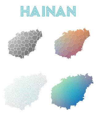 Hainan poligonal Adası Haritası mozaik stilini koleksiyonu parlak soyut mozaik geometrik haritalar