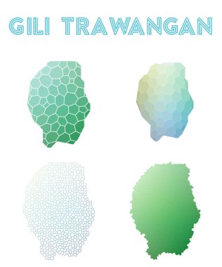 Gili Trawangan poligonal Adası Haritası mozaik stilini koleksiyonu parlak soyut mozaik haritalar