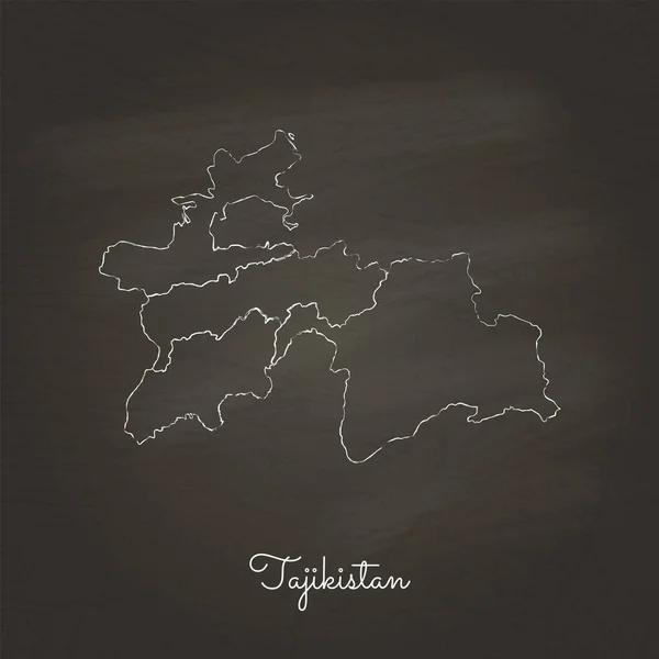 Tajikistan region map hand drawn with white chalk on school blackboard texture Detailed map of