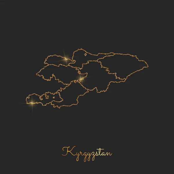 Kirghizistan mappa regione dorata scintillio contorno con stelle scintillanti su sfondo scuro Mappa dettagliata — Vettoriale Stock