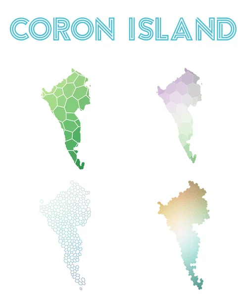 Coron Island mapa de la isla poligonal Colección de mapas de estilo mosaico Teselado abstracto brillante — Vector de stock