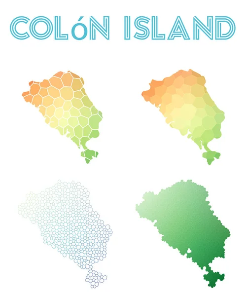 Isla de Colón mapa de la isla poligonal Colección de mapas de estilo mosaico Teselado abstracto brillante — Vector de stock
