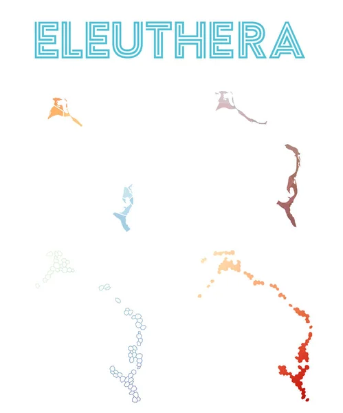 エリューセラ島ポリゴン マップ モザイク スタイル マップ コレクション明るい抽象的なテセレーション — ストックベクタ