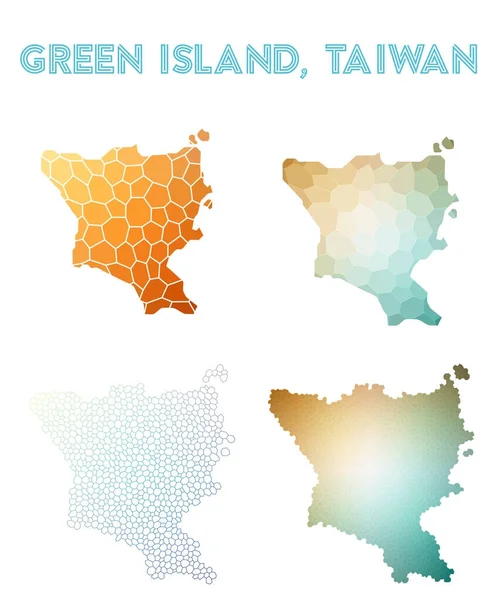 Green Island Taiwan carte polygonale de l'île Collection de cartes de style mosaïque Lumineux résumé — Image vectorielle