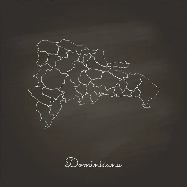 Dominicana region map hand drawn with white chalk on school blackboard texture Detailed map of