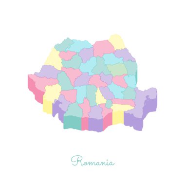 Romanya bölgelerinde vektör harita Romanya bölgesi harita renkli izometrik en iyi görünümü ayrıntılı