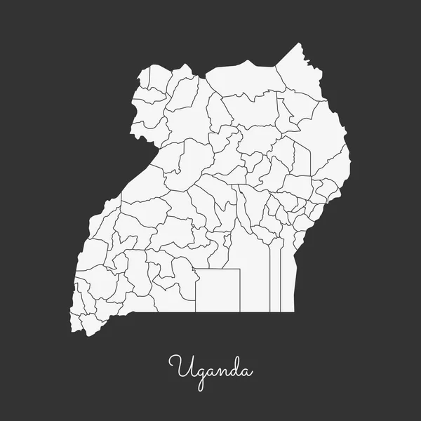 Uganda regionu mapa Bílý obrys na šedém pozadí podrobnou mapu oblastí Ugandy vektor — Stockový vektor
