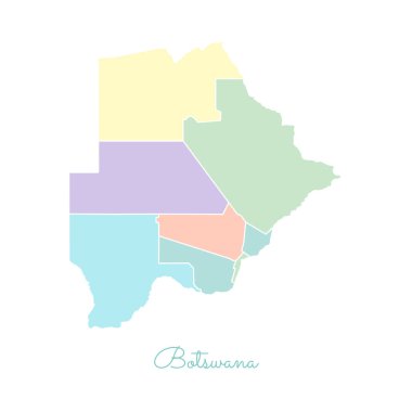 Botsvana bölgesi Haritası ayrıntılı Beyaz anahat ile renkli harita Botsvana bölgelerinde vektör