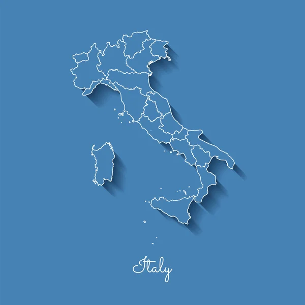 Италия карта региона синий с белым контуром и тени на синем фоне Подробная карта Италии — стоковый вектор