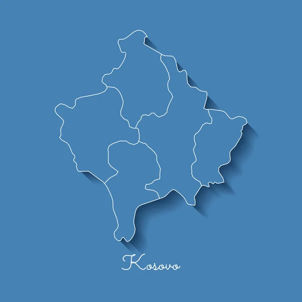 Mapa de Kosovo región azul con contorno blanco y sombra sobre fondo azul Mapa detallado de Kosovo — Vector de stock