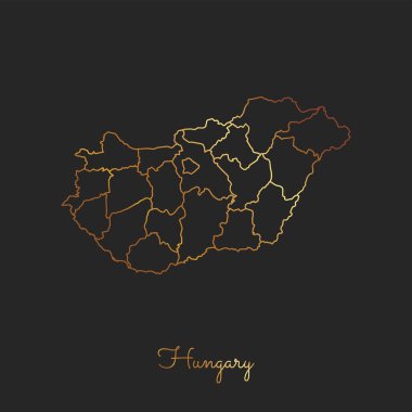 Macaristan bölgesi harita altın gradyan anahat koyu arka plan detaylı harita Macaristan bölgeler üzerinde