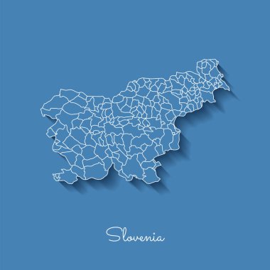 Slovenya bölgesi harita mavi beyaz anahat ve gölge üzerinde mavi arka plan detaylı harita Slovenya