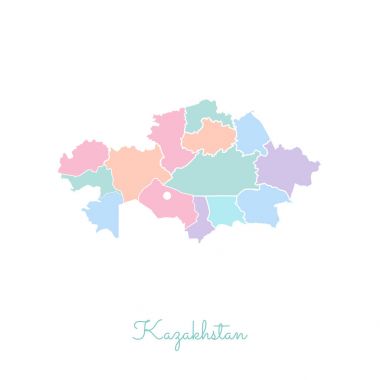 Kazakistan bölgesi Haritası ayrıntılı Beyaz anahat ile renkli harita Kazakistan bölgelerinde vektör