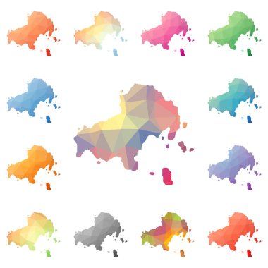 Skiathos geometrik poligonal mozaik tarzı ada koleksiyonu parlak soyut mozaik düşük haritalar