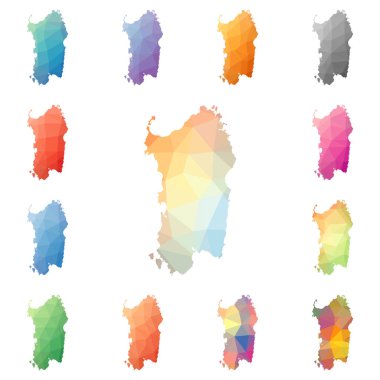 Sardunya geometrik poligonal mozaik tarzı ada koleksiyonu parlak soyut mozaik düşük haritalar