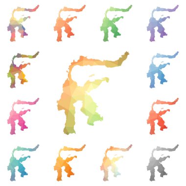 Koleksiyon parlak soyut mozaik düşük Sulawesi geometrik poligonal mozaik tarzı ada haritalar