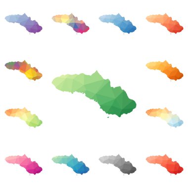 Koleksiyon parlak soyut mozaik düşük Sumba geometrik poligonal mozaik tarzı ada haritalar