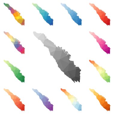 Sumatra geometrik poligonal mozaik tarzı ada koleksiyonu parlak soyut mozaik düşük haritalar