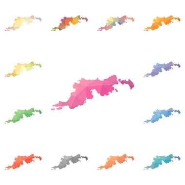 Tortola geometrik poligonal mozaik tarzı ada koleksiyonu parlak soyut mozaik düşük haritalar