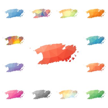 Vis geometrik poligonal mozaik tarzı ada koleksiyonu parlak soyut mozaik düşük Poli haritalar