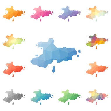 Birliği Adası geometrik poligonal mozaik tarzı ada koleksiyonu parlak soyut mozaik haritalar