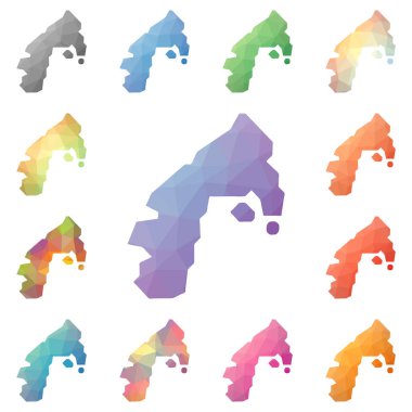 Su Adası geometrik poligonal mozaik tarzı ada koleksiyonu parlak soyut mozaik haritalar