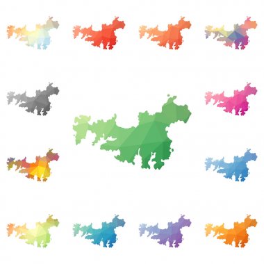 Waiheke Adası geometrik poligonal mozaik tarzı ada koleksiyonu parlak soyut haritalar