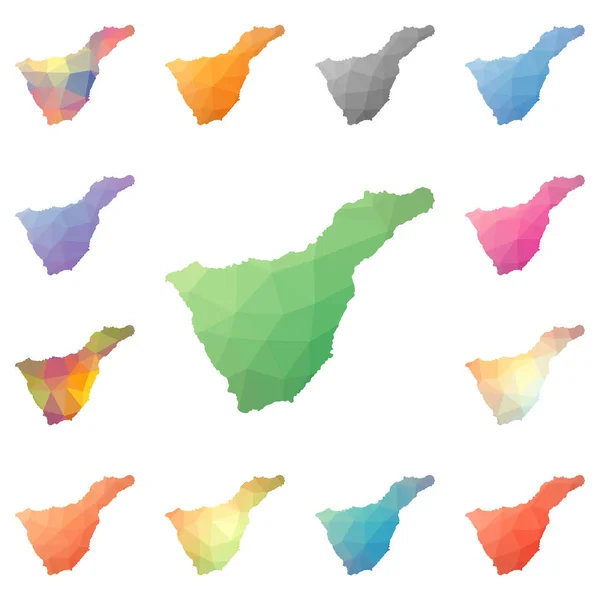 Tenerife geometriai sokszögű mozaik style szigeten térképek gyűjtemény világos absztrakt mozaik alacsony — Stock Vector